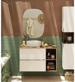 Mobile sottolavabo e lavabo Modern per vasca centrale bianco e miele L 80 x H 55 x P 45 cm 2 cassetti, top incluso