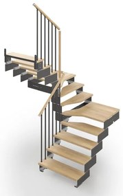 Scala a rampa 2/4 di giro Gala IRIS, larghezza 60 cm, struttura in acciaio grigio antracite, gradini in legno faggio, colore faggio