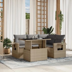 Set divano da giardino 5 pz con cuscini beige in polyrattan