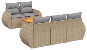 Set Divano da Giardino 6 pz con Cuscini Beige in Polyrattan