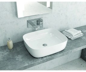 Kamalu - Lavabo appoggio ceramica bianca slim con linee arrotondate | Litos-0014