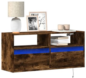 Mobile Tv A Parete Con Luci Led Rovere Fumo 100x31x45 Cm /
