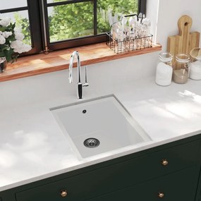 Lavello Da Cucina Con Foro Troppopieno Bianco İn Granito /