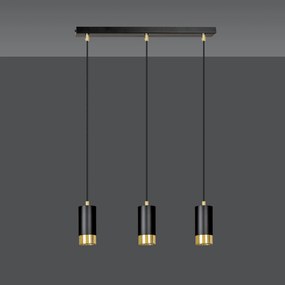 Lampadario 3 Luci Ivar Con Cilindri In Acciaio Nero E Oro