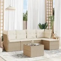 Set Divano da Giardino 6 pz con Cuscini Beige in Polyrattan 3217568