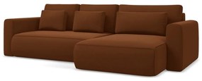 Divano angolare color terracotta allungabile/con contenitore (con penisola a destra/con chaise lounge) con rivestimento in velluto Kapua – Makamii