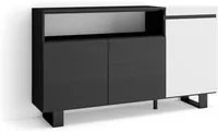 Credenza, Mobile soggiorno 150x87x35cm, 3 Porte, Design industriale, Stile moderno colore Bianco e nero