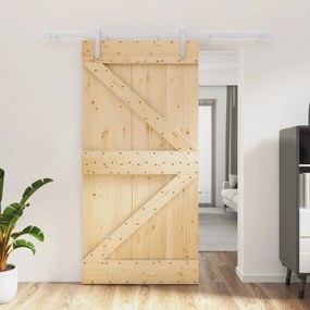 Porta Scorrevole Con Set Hardware 100x210cm Legno Massello Pino /