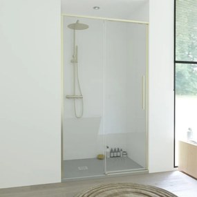 Porta doccia scorrevole L 200-160 cm x H 200 cm per nicchia in vetro trasparente SP. 8 mm, profilo dorato, serie Fit