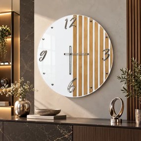 Orologio da Parete moderno 65 cm Vetro Bianco e Rovere
