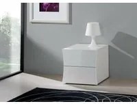 Comodino moderno a 2 cassetti, Made in Italy, Tavolino da notte, Mobiletto per camera da letto, cm 50x40h41, colore Bianco lucido