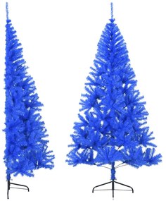 Albero di Natale Artificiale a Metà con Supporto in Varianti di Colore e Materiale, 210 cm / Blu / PVC