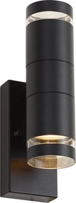 Lampada da parete moderna da esterno nera a 2 luci IP44 con sensore crepuscolare - Dubbla