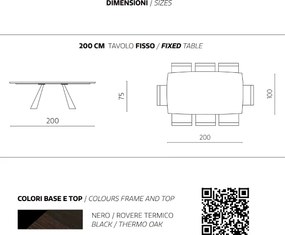 Tavolo fisso 200 cm con piano in Rovere Termico GILMOUR