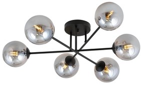 Plafoniera Moderna Morrigan 6 Luci In Acciao Nero E Sfere In Vetro Fumè