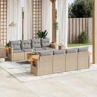 Set Divano da Giardino 9 pz con Cuscini Beige in Polyrattan 3226661