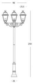 Palo Da Esterno Contemporaneo 250Cm Elegance Alluminio E Vetro Grigio 3 Luci E27