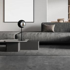Lampada Da Tavolo Contemporanea Ippolita 1 Luce In Acciaio Nero E Vetro Fumè