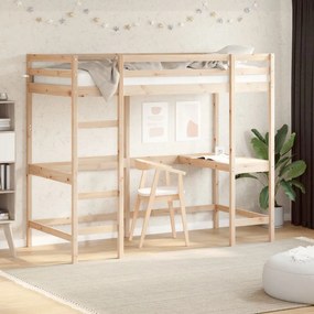 Letto Soppalco Con Scrivania 90x190 Cm Legno Massello Pino /