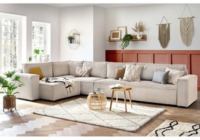 Divano angolare in velluto a coste color crema, angolo sinistro Nihad modular - Bobochic Paris