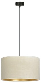 Sospensione 1 Luce Ganesha In Acciaio Nero E Paralume In Tessuto Beige