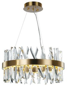 Lampadario Mod Akasha Circolare Metallo Ottone Antiquato Cristallo K9 Led 60W