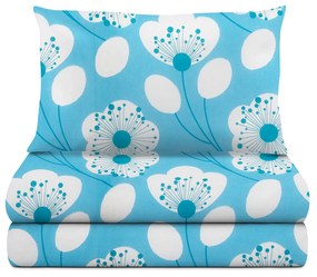 Completo letto singolo azzurro fiori bianchi