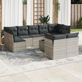 Set divano giardino 10 pz con cuscini grigio chiaro polyrattan