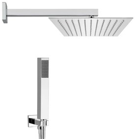 Set doccia cromato con braccio soffione rettangolare 25x15 e kit doccia