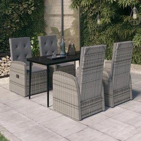 Set da pranzo da giardino 5 pz con cuscini grigio
