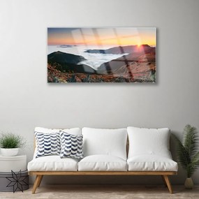 Quadro acrilico Montagne, nuvole, sole, paesaggio 100x50 cm