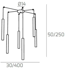 Sospensione Moderna Round Tube Metallo Marrone 6 Luci Gu10