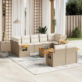 Set Divano da Giardino 10 pz con Cuscini Beige in Polyrattan