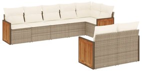 Set Divano da Giardino 8 pz con Cuscini Beige in Polyrattan