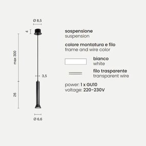 Lampada a sospensione in metallo verniciato Bianco LILA Piccolo D6,6 cm