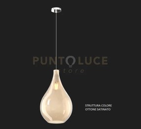 Sospensione ottone sat. 1 luce vetro grande ambra 1193os-sg-am