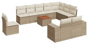 Set divani da giardino 11 pz con cuscini beige in polyrattan