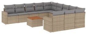 Set Divano da Giardino 12 pz con Cuscini Beige Misto Polyrattan