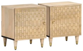 Comodini 2pz 40x33x46 Cm İn Legno Massello Di Mango /