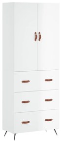 Credenza Bianco Lucido 69,5x34x180 cm in Legno Multistrato