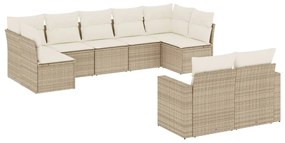 Set divano da giardino 9 pz con cuscini beige in polyrattan