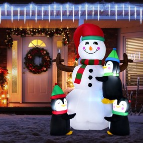 Costway Pupazzo di neve natalizio gonfiabile 180cm con pinguini, Pupazzo di neve con luci luminose per interno ed esterno
