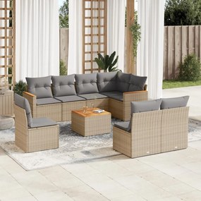 Set divano da giardino 9 pz con cuscini beige in polyrattan
