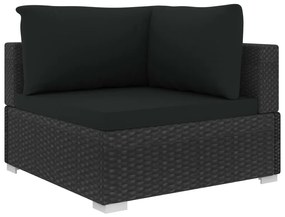 Set divani da giardino 5 pz con cuscini in polyrattan nero