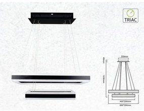 Lampada Led A Sospensione Rettangolare Colore Nero Doppio Anello 600X300mm 400X200mm 3000K 100W Dimmerabile Triac Dimmer SKU-3987