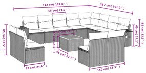 Set divani da giardino 13 pz con cuscini grigio in polyrattan
