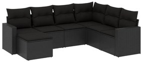 Set Divani da Giardino con Cuscini 7pz Nero Polyrattan