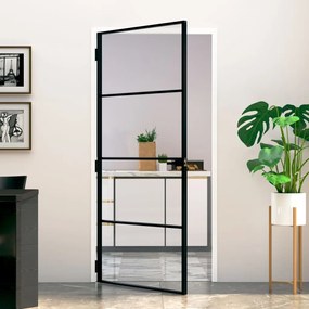 Porta Interna Nera 93x201,5cm Vetro Temperato Alluminio Sottile /