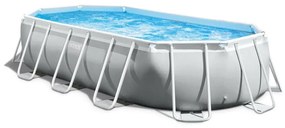 Intex - 26796NP – Piscina Fuori Terra Prisma Frame Ovale, Pompa Filtro 5678 L/h, Scaletta, Telo Base e Copertura, 13365 l, Acciaio e pvc, Grigio,