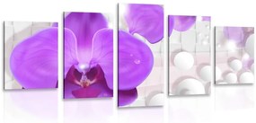 Quadri 5 pezzi – Orchidea su sfondo astratto